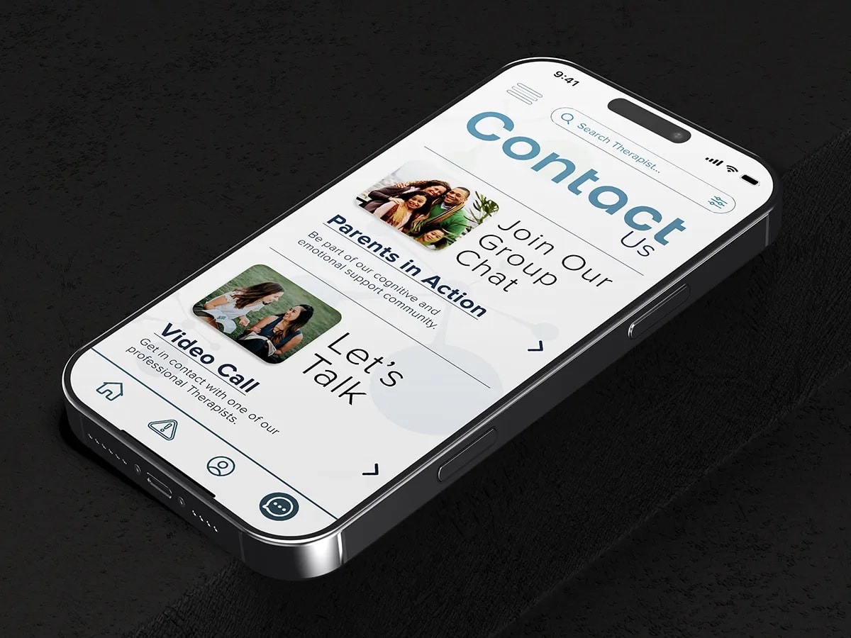 Tres móviles con las pantallas de login, sign up y recuperar contraseña de la app Neuro Kids, de Diana Barrero, alumna de UX/UI/Web en TRAZOS