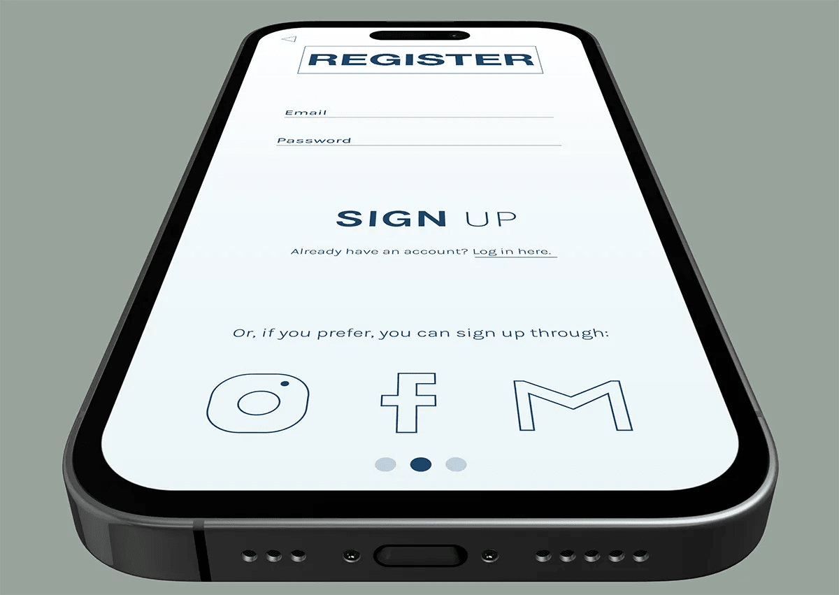 Pantalla de registro y sign up de Foryouner con acceso por redes sociales, de Nour Chammakhi, alumna de UX/UI/Web en TRAZOS