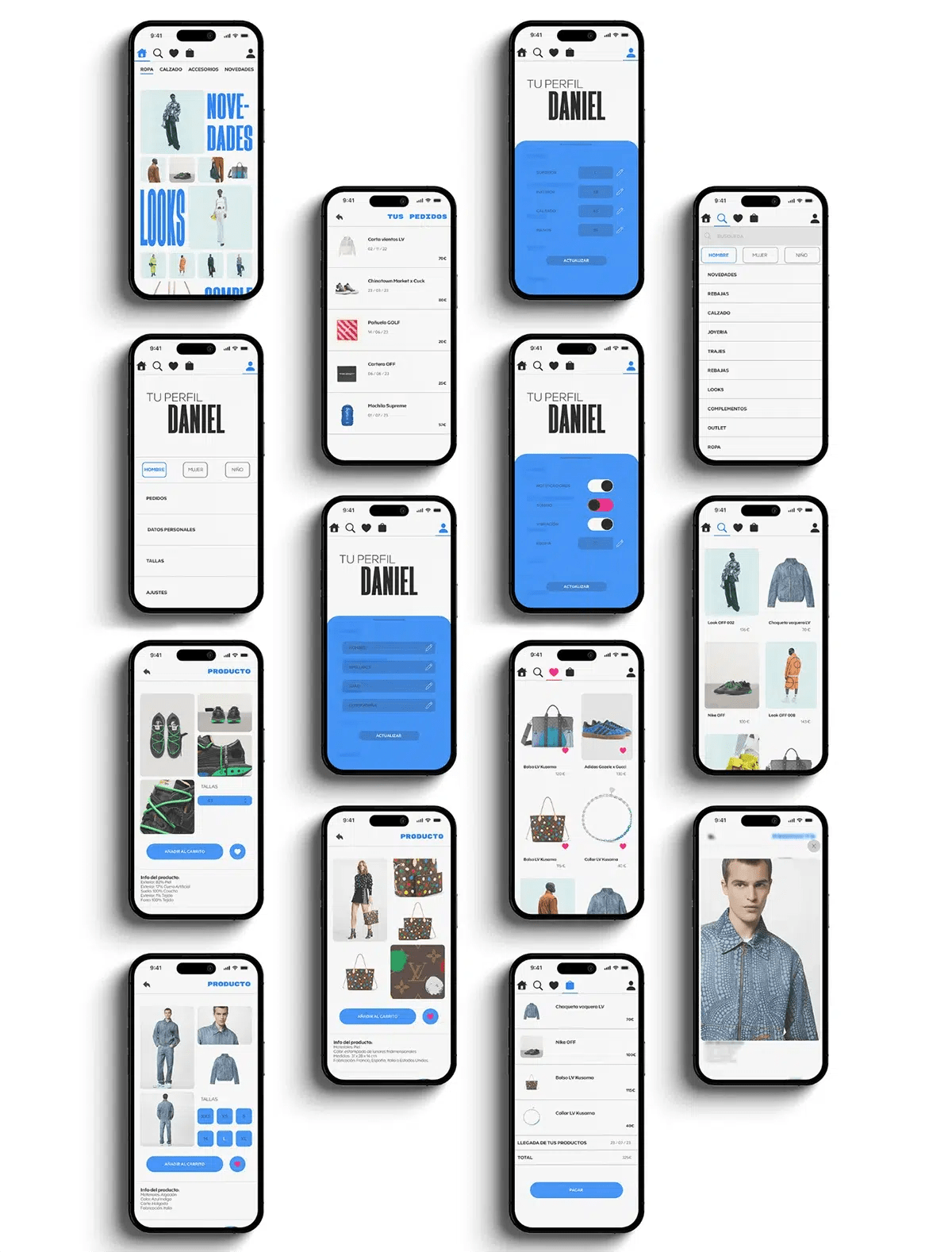 Diagrama de user flow de la app de moda Pattern sobre fondo blanco, de Daniel Guijarro Domínguez, alumno de UX/UI/Web en TRAZOS