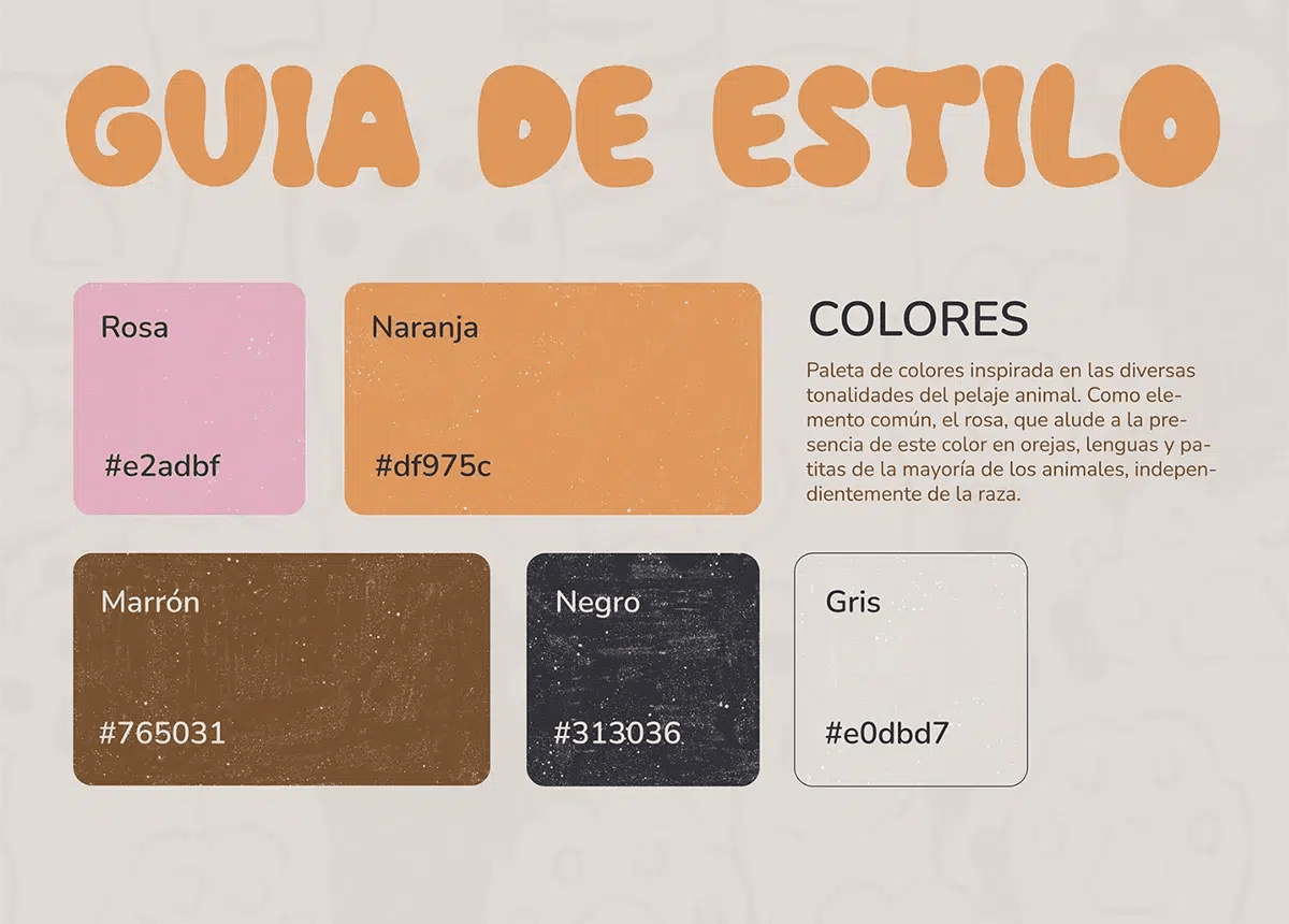Guía de estilo y paleta de colores de la app Helpet, de Lucía González Alonso, alumna de UX/UI/Web en TRAZOS