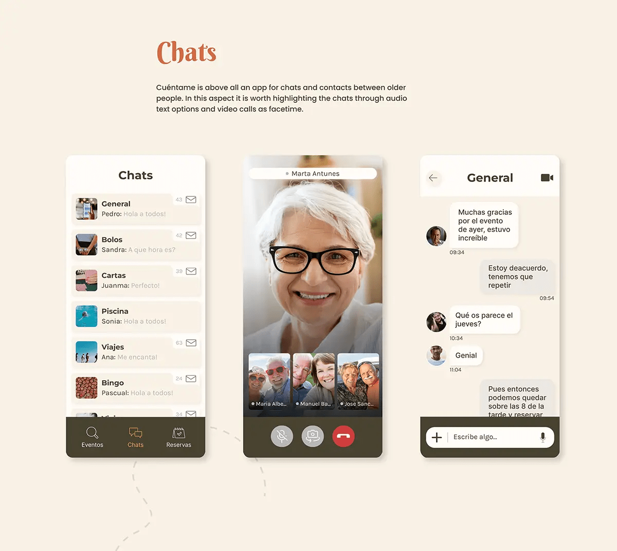 Pantallas de detalle de evento con fechas, precio y reserva de la partida de bingo en la app Cuéntame, del proyecto Cuéntame, de alumnos de UX/UI/Web en TRAZOS
