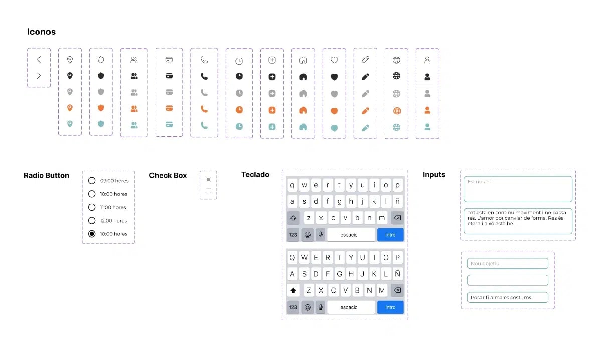 Librería de componentes UI con iconos, botones, teclado e inputs de la app Soc Vida Si Soc Amb Mi, de Eugenia Valls Alfaro, alumna de UX/UI/Web en TRAZOS
