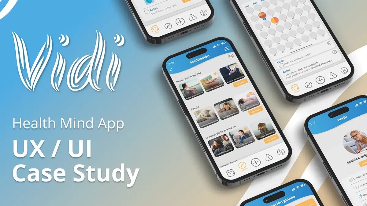 Portada del caso de estudio UX/UI de la app Vidi, de Laura Palomo, alumna de UX/UI/Web en TRAZOS