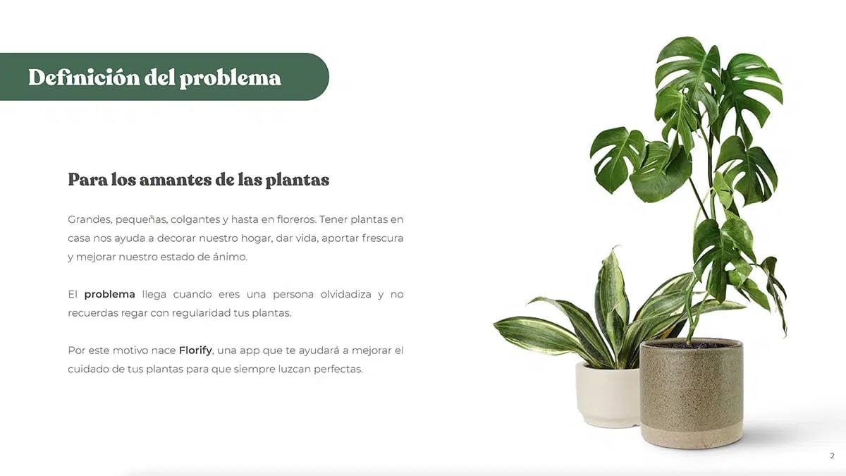 Definición del problema de Florify para los amantes de las plantas olvidadizos, de Eva Martínez, alumna de UX/UI/Web en TRAZOS