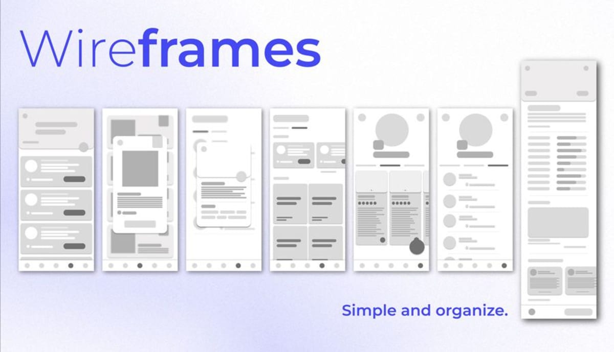 Wireframes de baja fidelidad de la app nomad, de Mireya Calduch Pérez, alumna de UX/UI/Web en TRAZOS