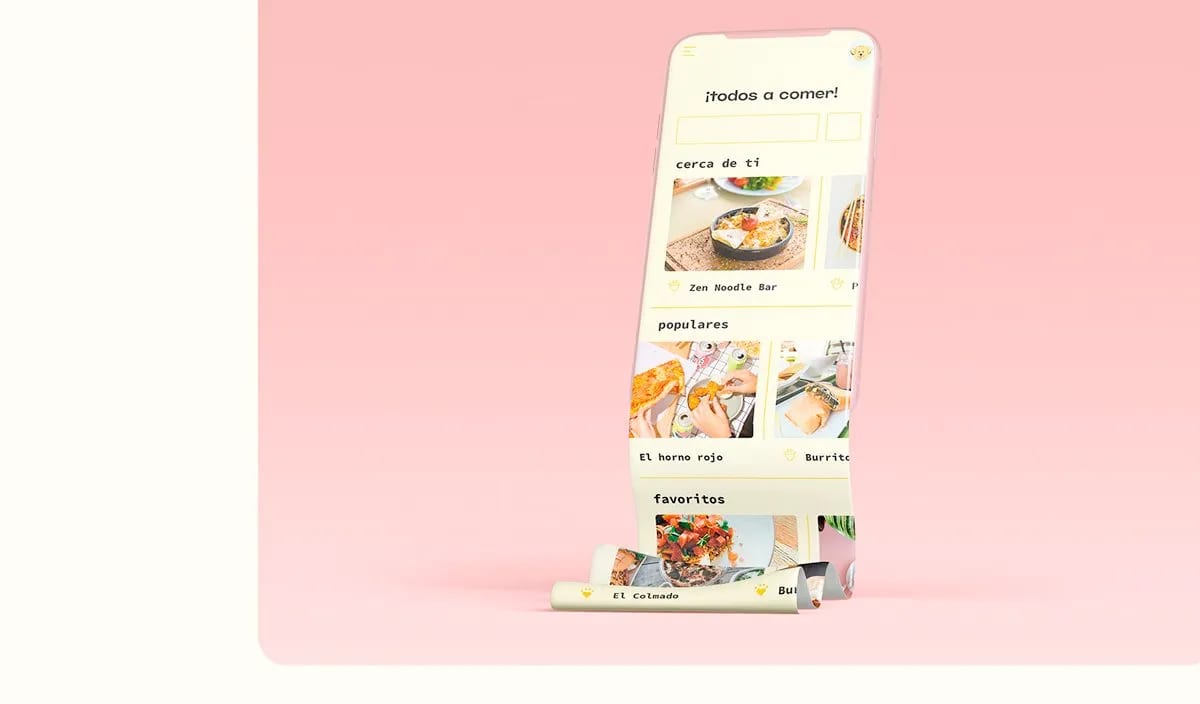 Pantalla móvil con listado de restaurantes pet friendly cerca de ti, populares y favoritos de la app Guau, de Raquel Serra Ontín, alumna de UX/UI/Web en TRAZOS