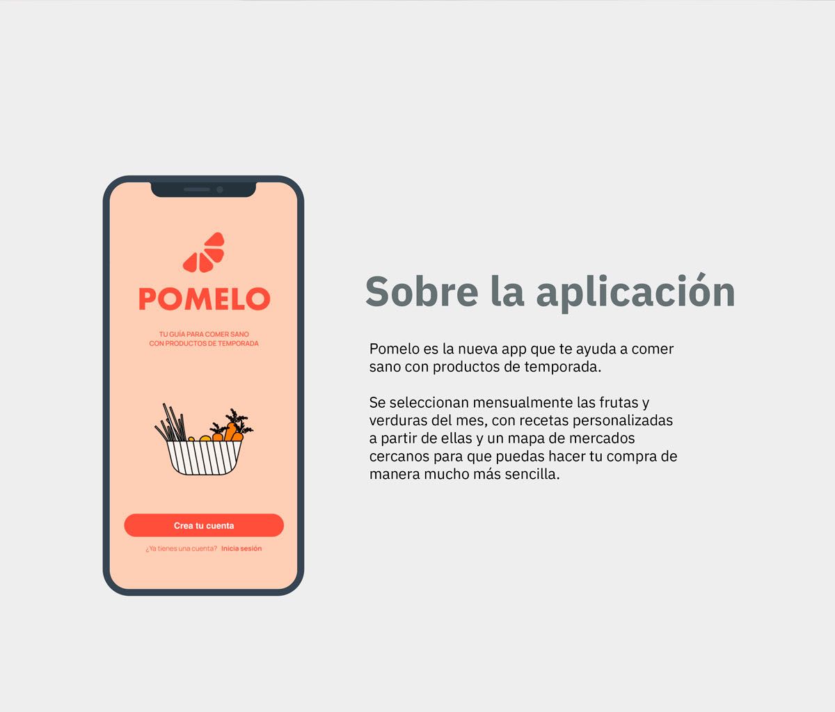 Pantalla de bienvenida y explicación sobre la aplicación Pomelo, de Cristóbal Bravo González, alumno de UX/UI/Web en TRAZOS