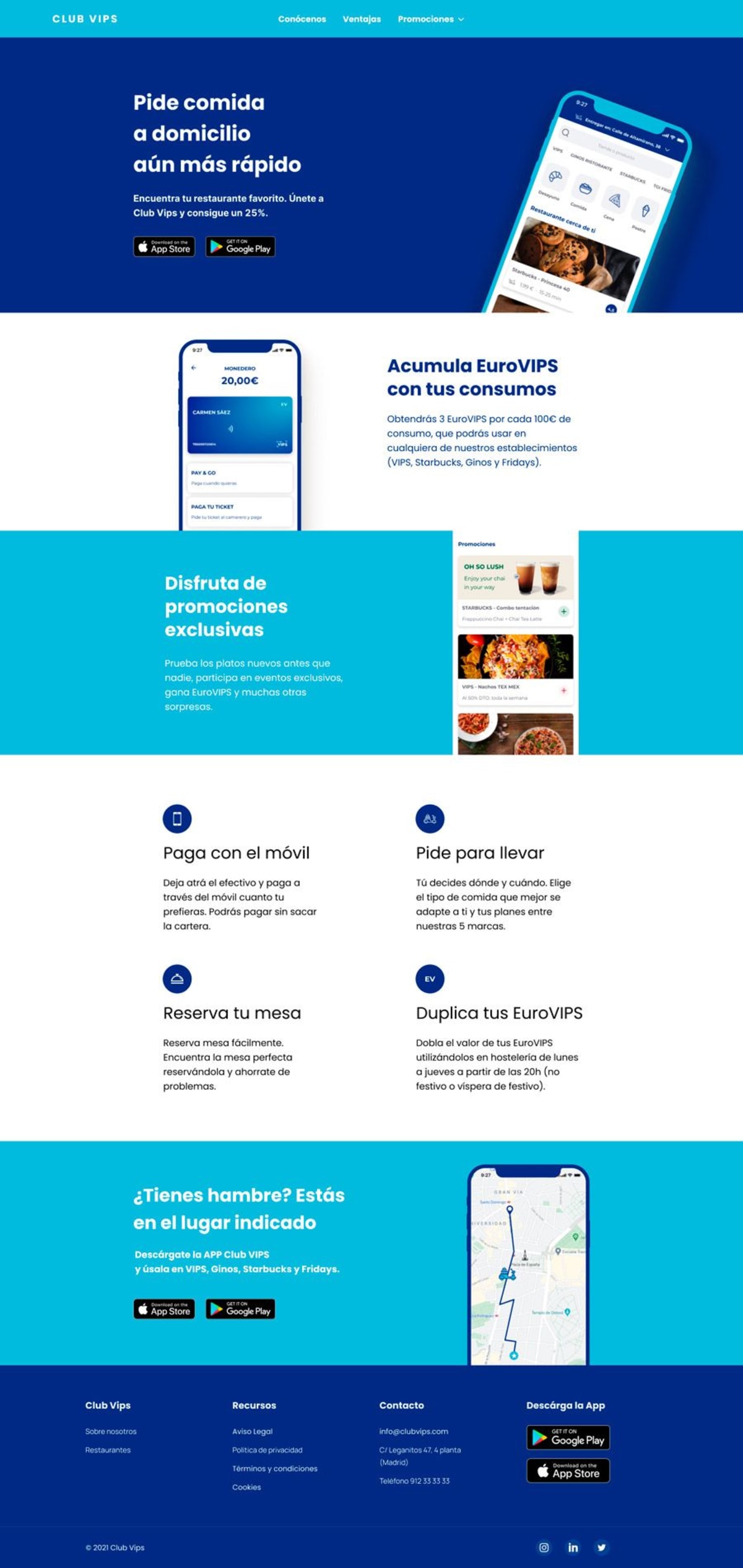 Landing web de Club VIPS con monedero EuroVIPS, promociones y descarga de la app, de Carmen Sáez Barneto, alumna de UX/UI/Web en TRAZOS