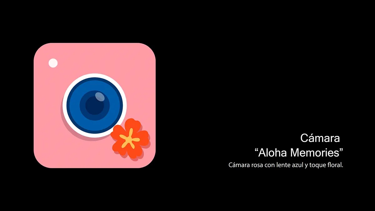 Icono de iOS de la app Cámara rediseñado en rosa con flor de hibisco en el proyecto Lilo y Stitch, de Andrea López Cardeña, alumna de Diseño Gráfico y Motion Graphics en TRAZOS