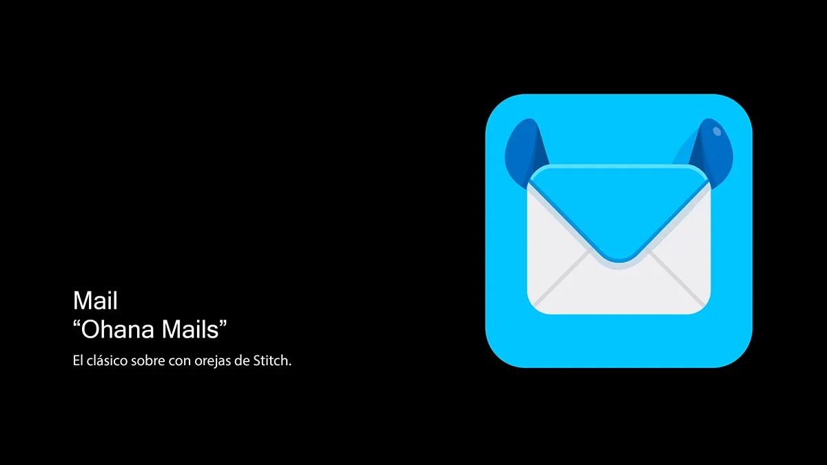 Icono de iOS de la app Mail rediseñado con orejas de Stitch en el proyecto Lilo y Stitch, de Andrea López Cardeña, alumna de Diseño Gráfico y Motion Graphics en TRAZOS