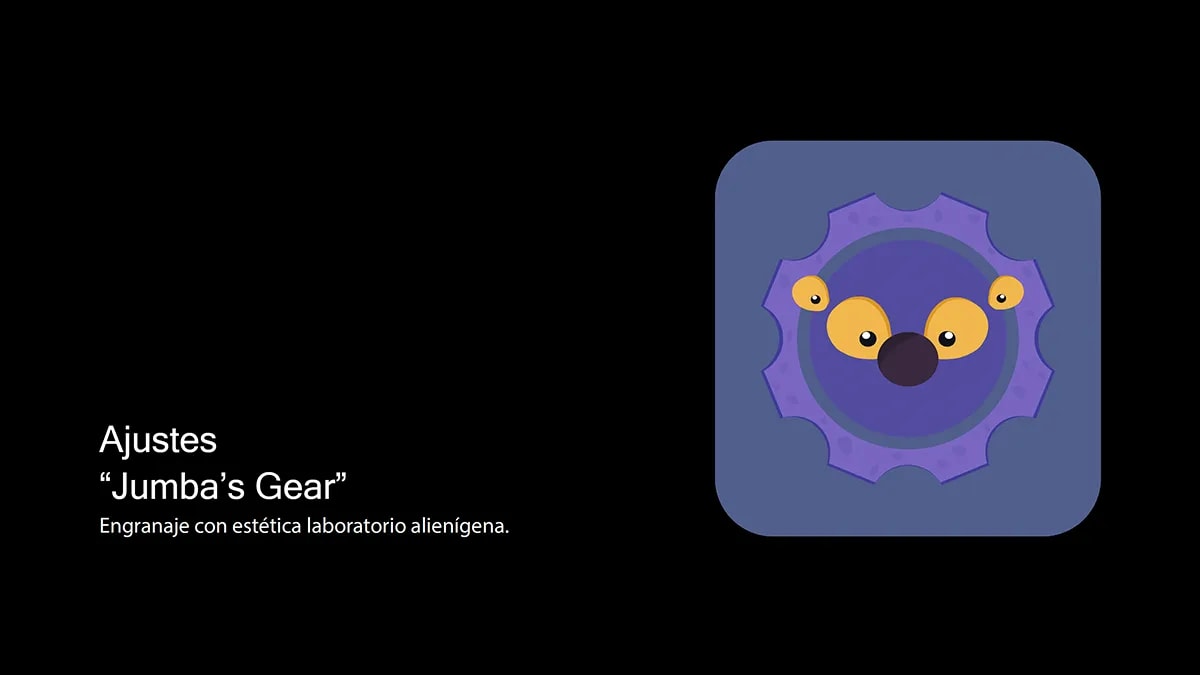 Icono de iOS de la app Ajustes rediseñado como engranaje con estética de laboratorio alienigena en el proyecto Lilo y Stitch, de Andrea López Cardeña, alumna de Diseño Gráfico y Motion Graphics en TRAZOS