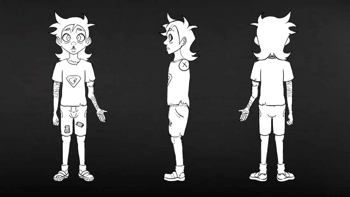 Turnaround de línea de Luca en tres vistas, de Mariana Álvarez Mora, alumna de Ilustración y Animación 2D en TRAZOS
