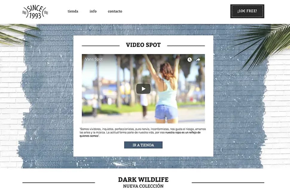 Página web de una marca de ropa con vídeo spot y menú de navegación, fundamentos del desarrollo web, módulo del Máster en Desarrollo Web Full Stack con React, Node.js e IA de TRAZOS, escuela de arte digital en Madrid