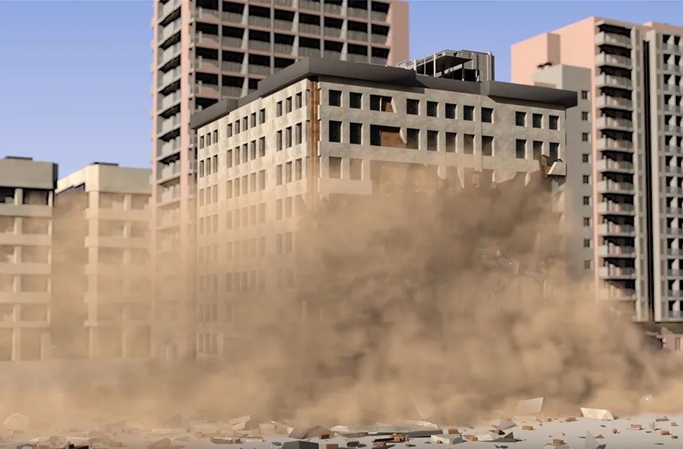 Render de un embarcadero de madera sobre el mar al atardecer con cielo volumétrico, módulo de la Doble Carrera en Postproducción de TRAZOS, escuela de arte digital en Madrid