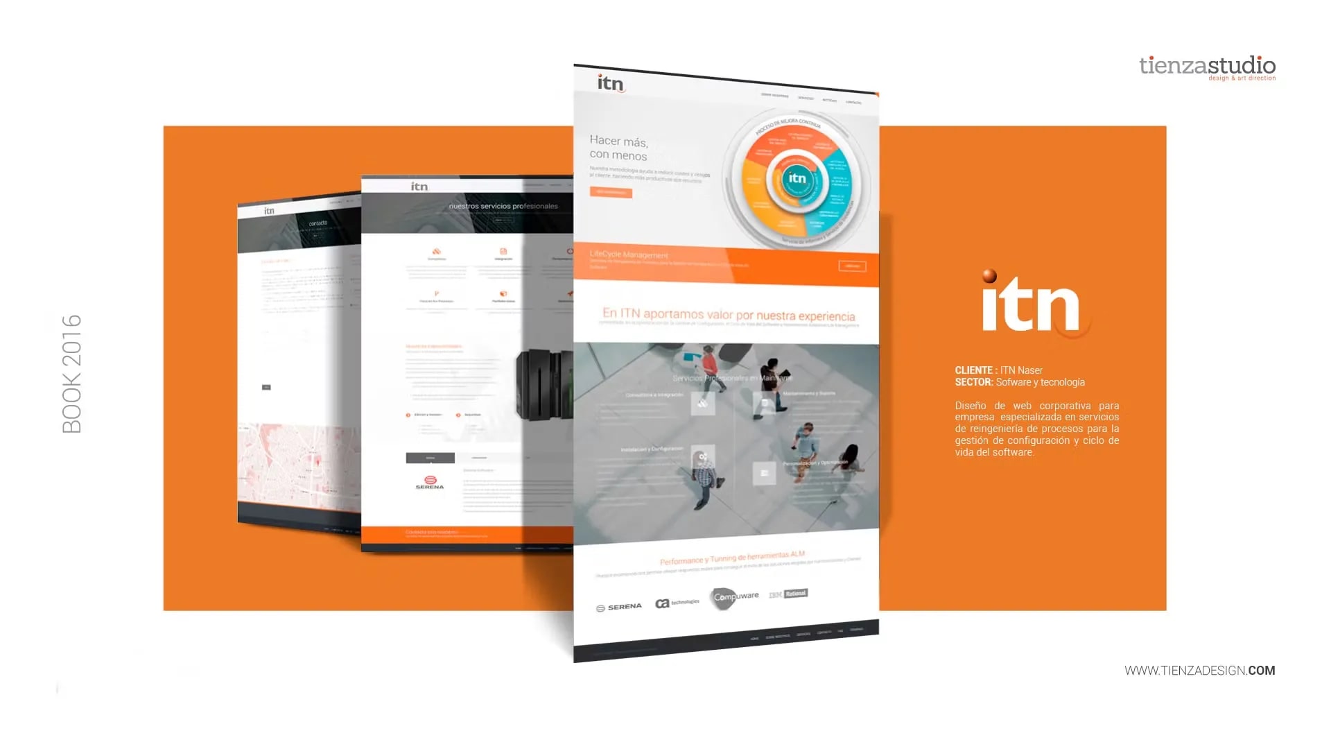 Diseño de la web corporativa de ITN Naser, empresa de software, presentado en formato roll-up, trabajo de José Luis Tienza, profesor de Diseño UX/UI de TRAZOS, escuela de arte digital en Madrid