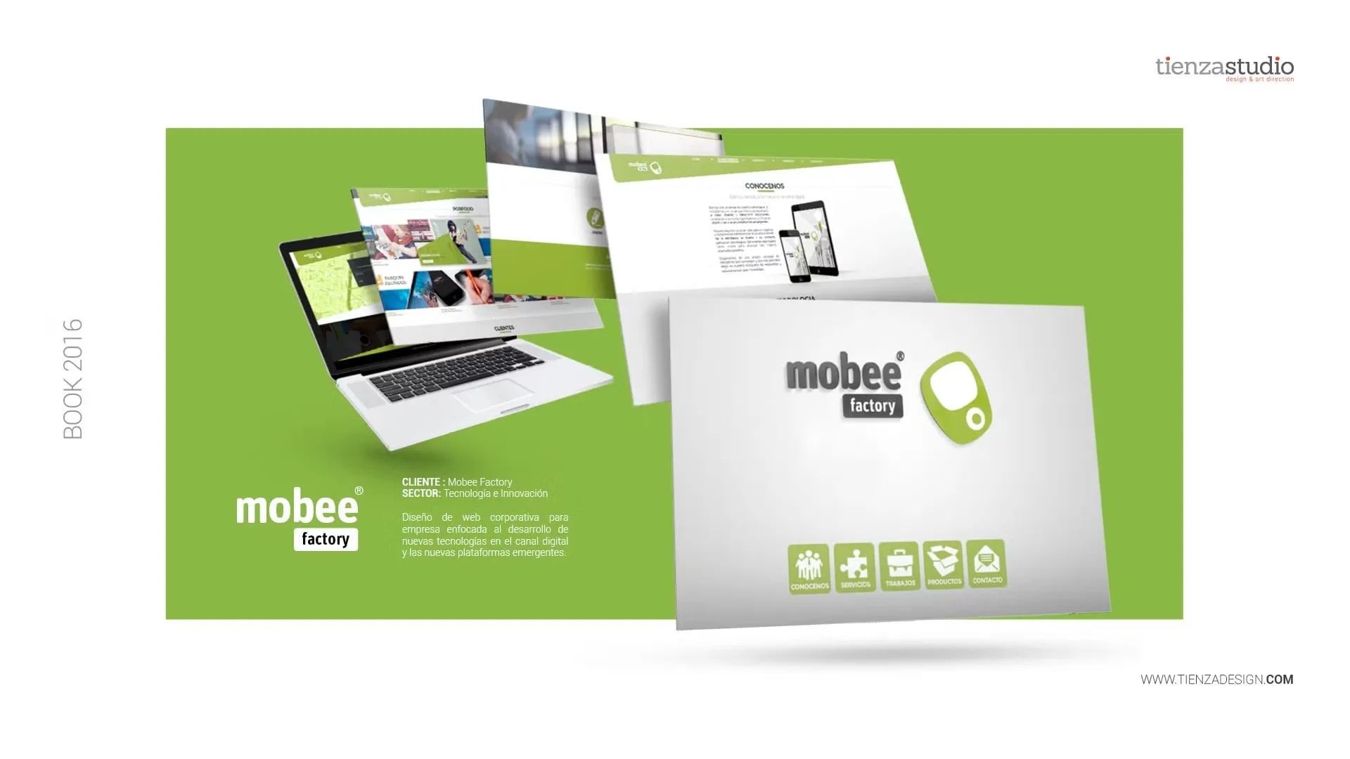 Diseño de la web corporativa de Mobee Factory, empresa de tecnología, trabajo de José Luis Tienza, profesor de Diseño UX/UI de TRAZOS, escuela de arte digital en Madrid