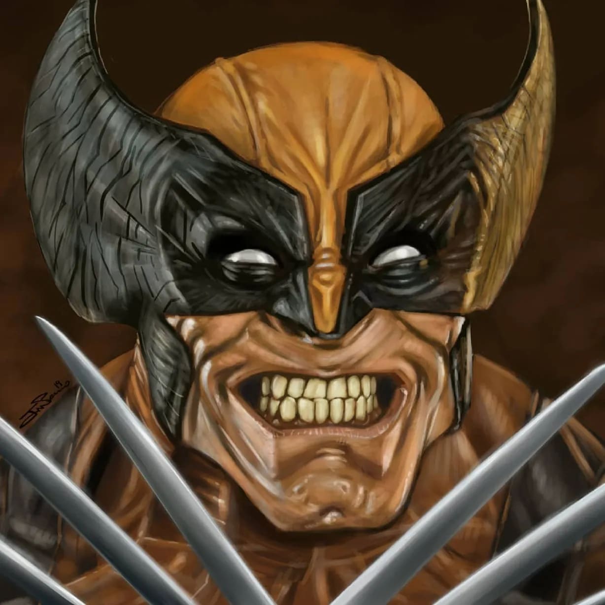 Ilustración del personaje Lobezno (Wolverine) de los X-Men con máscara y garras, trabajo de José Serrano, profesor de Ilustración de TRAZOS, escuela de arte digital en Madrid