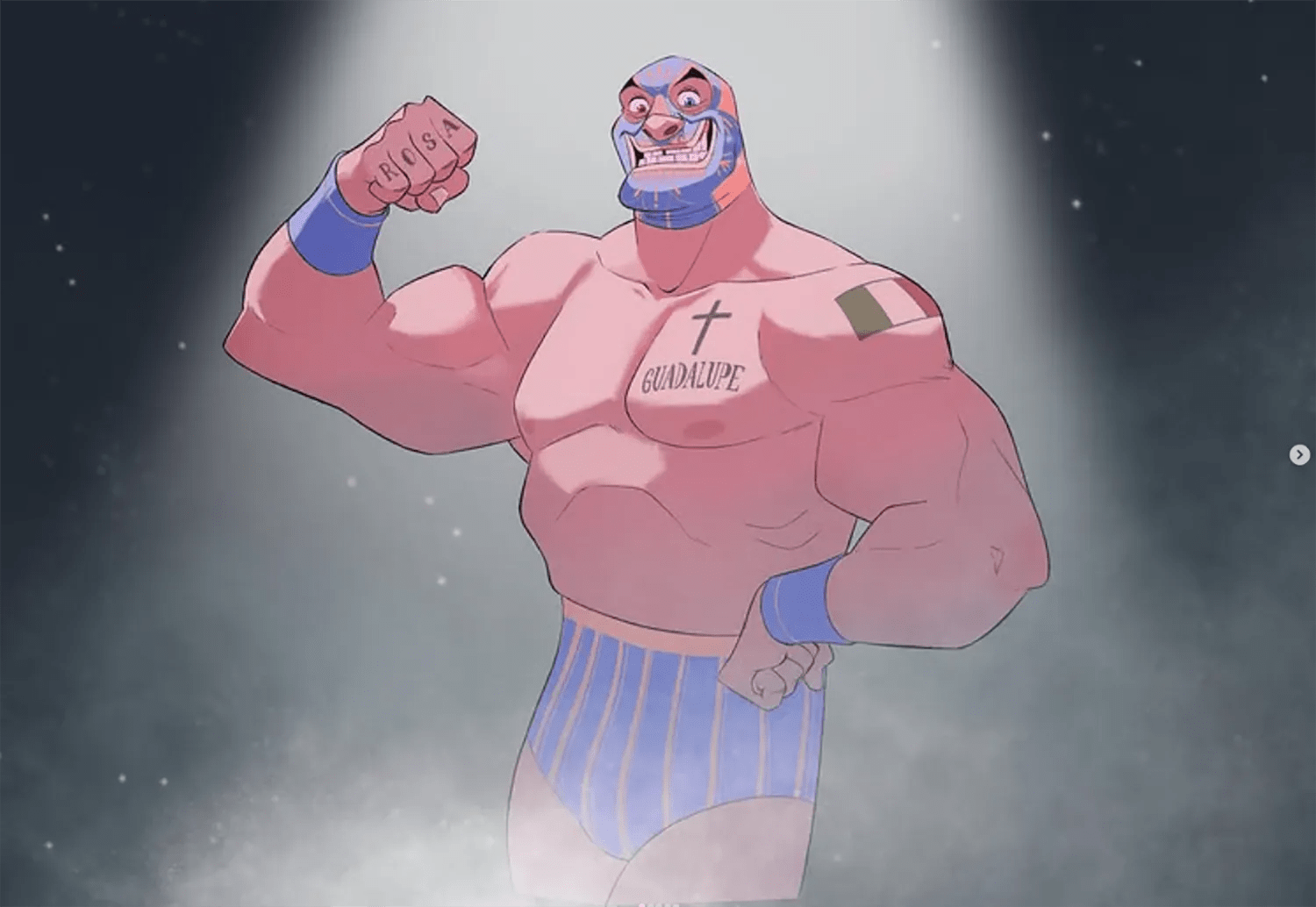 Ilustración de un luchador de lucha libre mexicana musculado con máscara, trabajo de Nelson Cabrera, profesor de Ilustración de TRAZOS, escuela de arte digital en Madrid