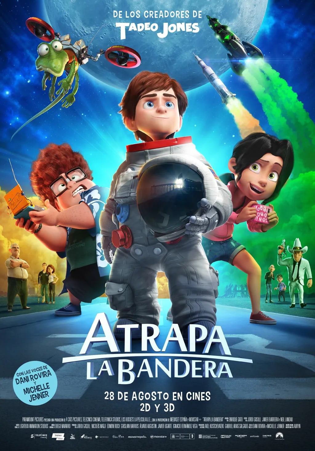 Cartel de la película de animación 3D Atrapa la Bandera, trabajo de Sergio Galán, profesor de Animación 3D de TRAZOS, escuela de arte digital en Madrid