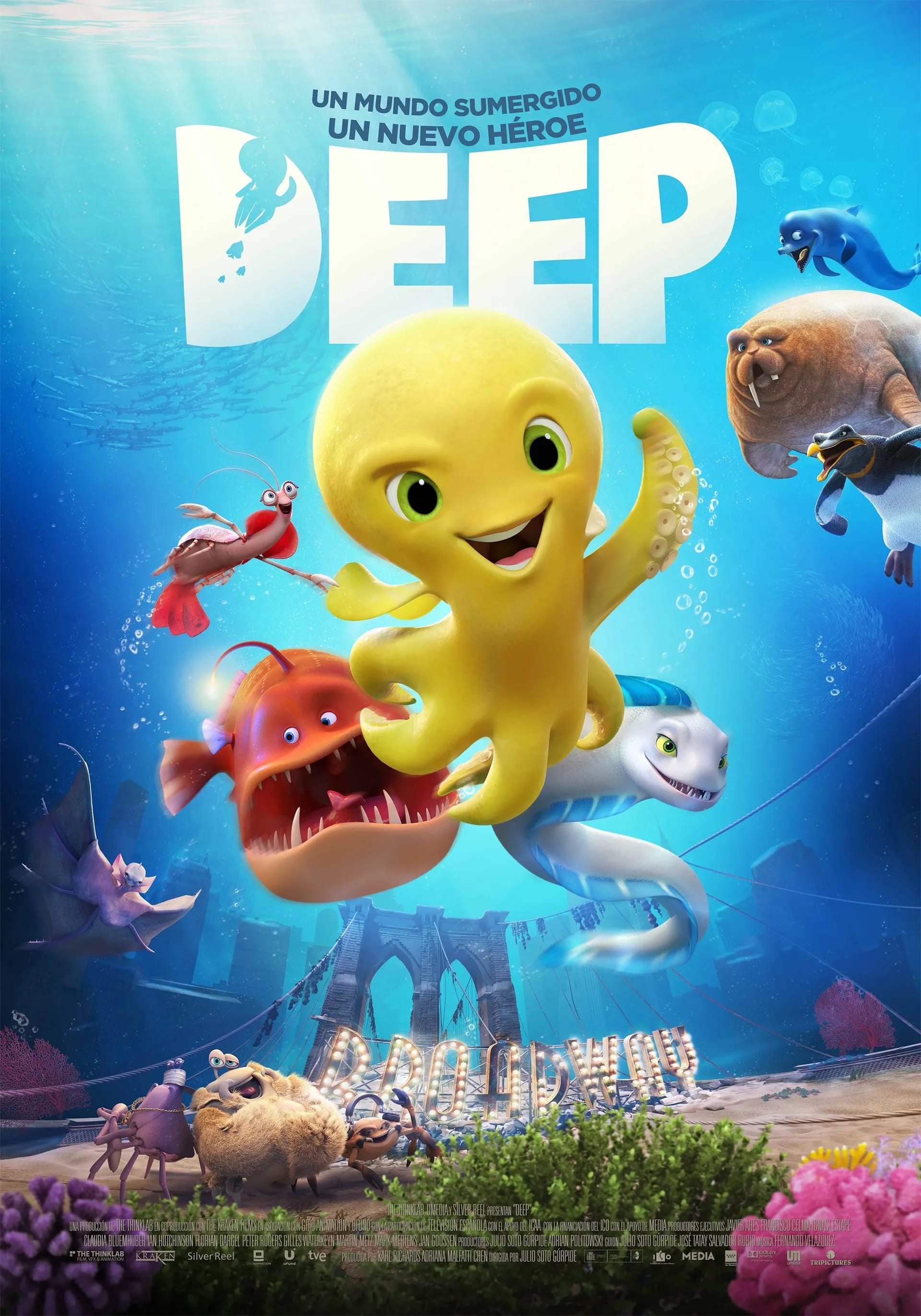 Cartel de la película de animación 3D Deep, un mundo sumergido, trabajo de Sergio Galán, profesor de Animación 3D de TRAZOS, escuela de arte digital en Madrid