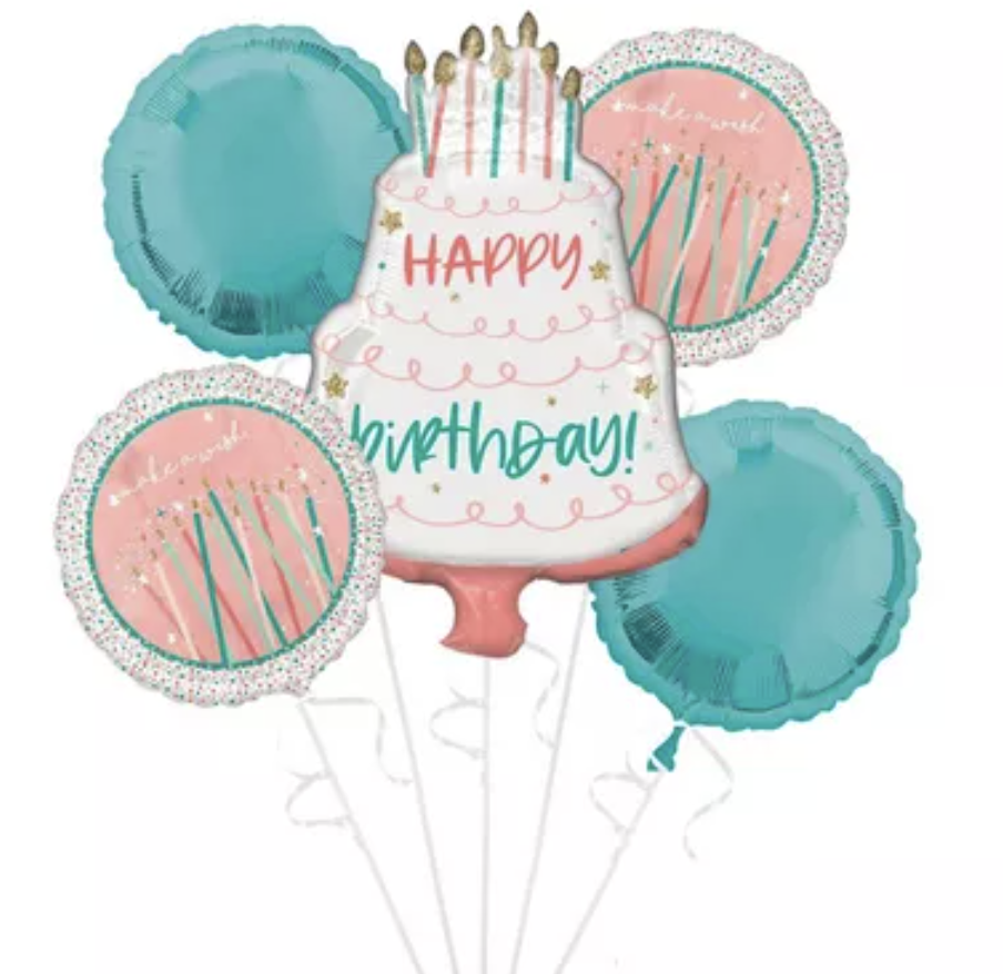 Happy Cake Day Birthday Foil Balloon Bouquet, 5pc