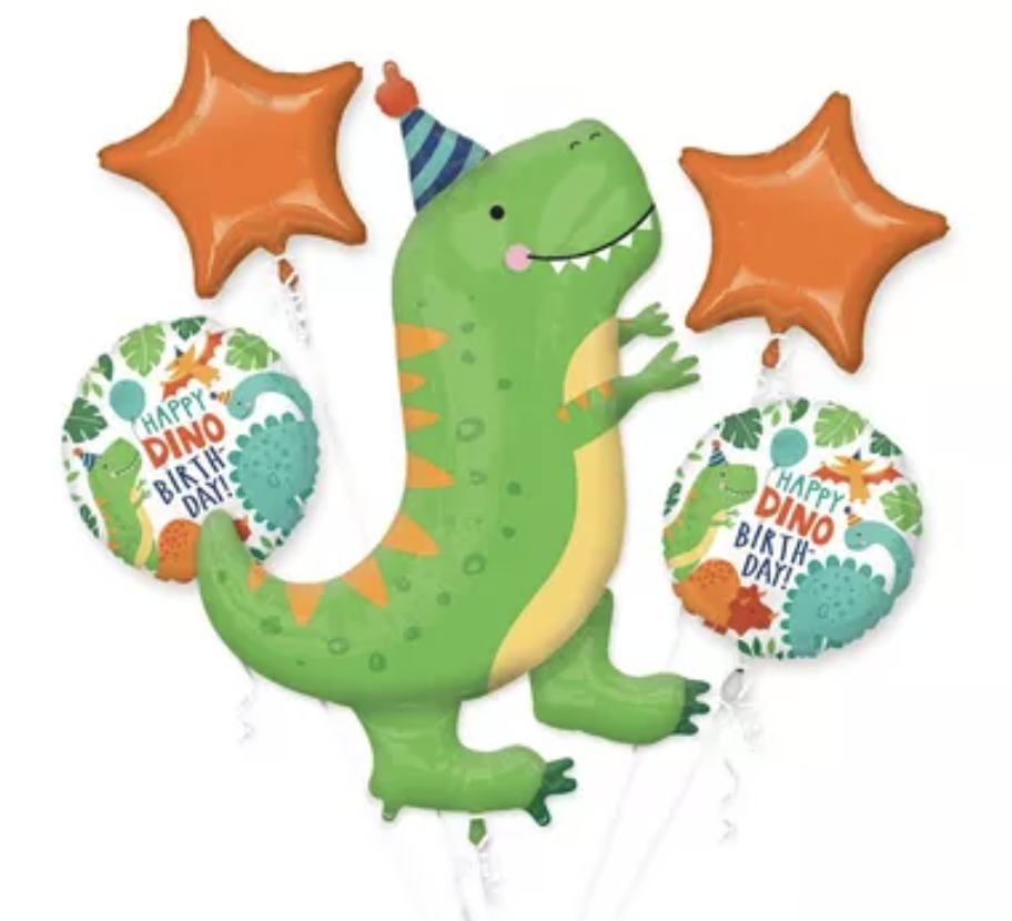 Dino-Mite Birthday Balloon Bouquet, 5pc