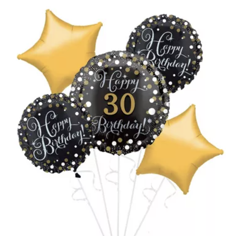 Sparkling Celebration Personalized Prismatic Happy Birthday Foil Balloon Bouquet, 5pc