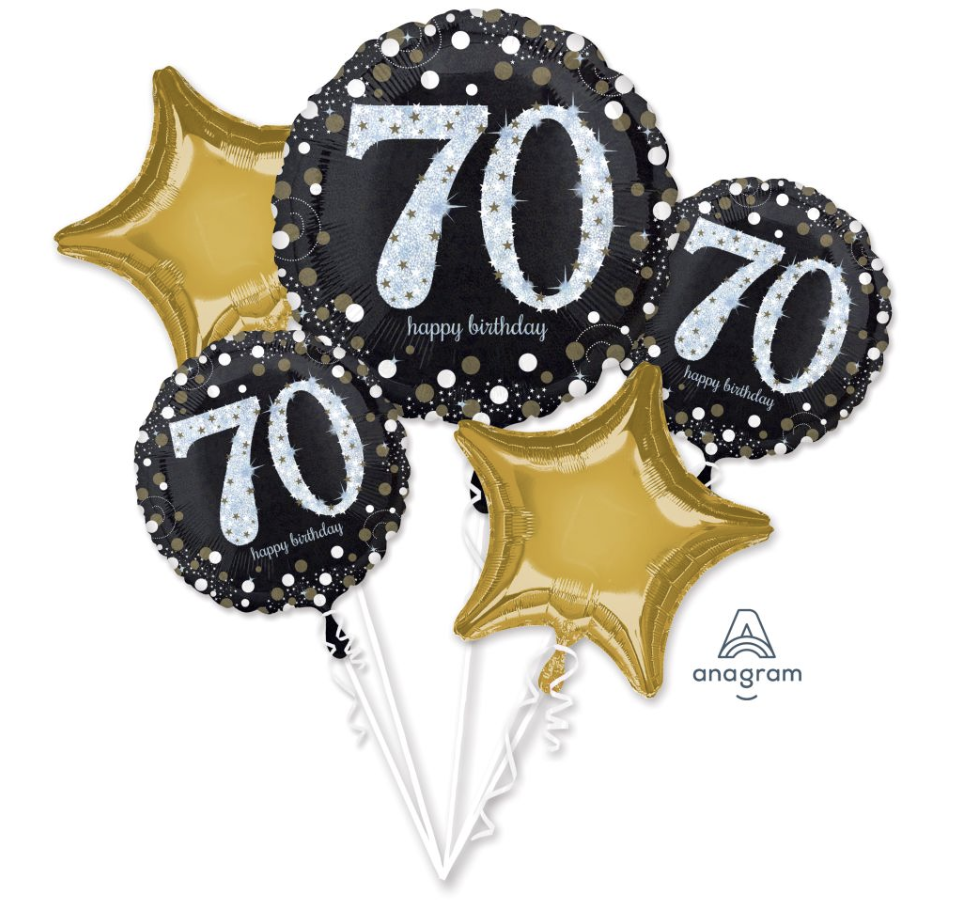 Sparkling Celebration 70th Birthday Foil Balloon Bouquet, 5pc