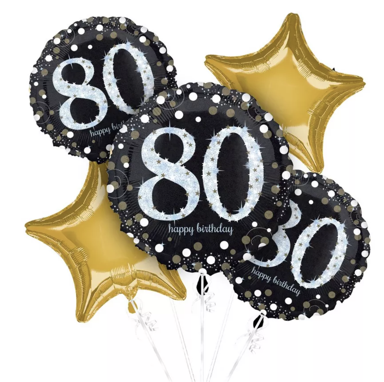 80th Birthday Foil Balloon Bouquet, 5pc - Sparkling Celebration