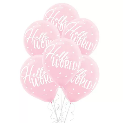 Hello World Pink Latex Balloons 15pc
