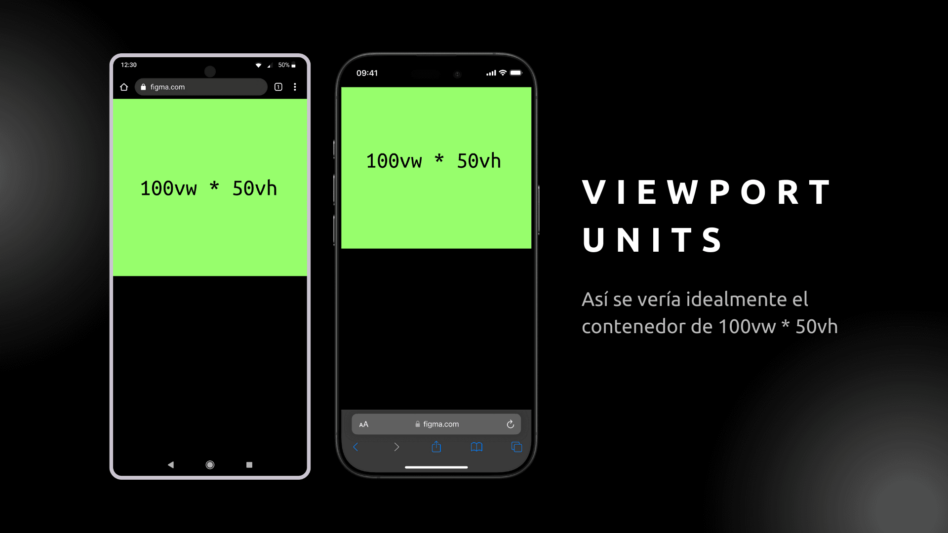 Ejemplo con 100vw y 50vh