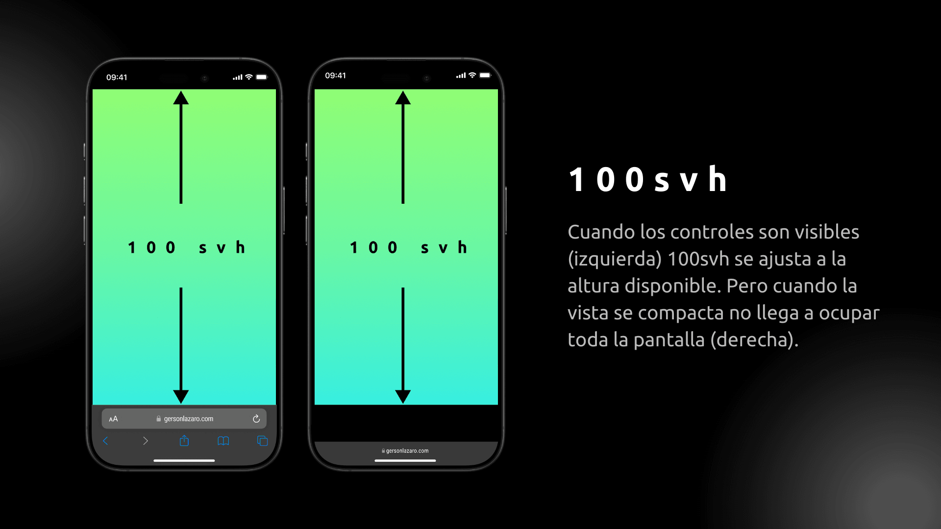 Ejemplo de 100svh en viewport pequeño y viewport grande