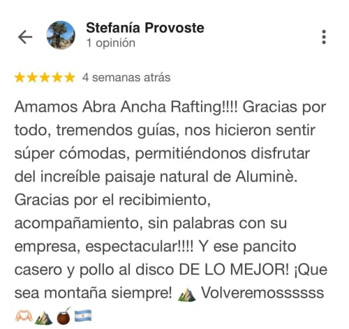 Reseña mencionando la experiencia familiar en el río