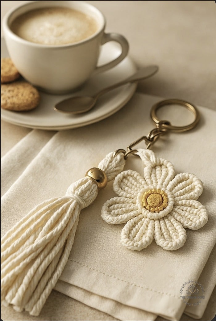 Macramé Daisy Keychain — handcrafted crochet by The Urban Dori