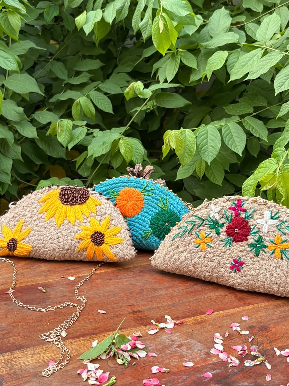 Embroidered Jute Floral Clutch — handcrafted jute by The Urban Dori