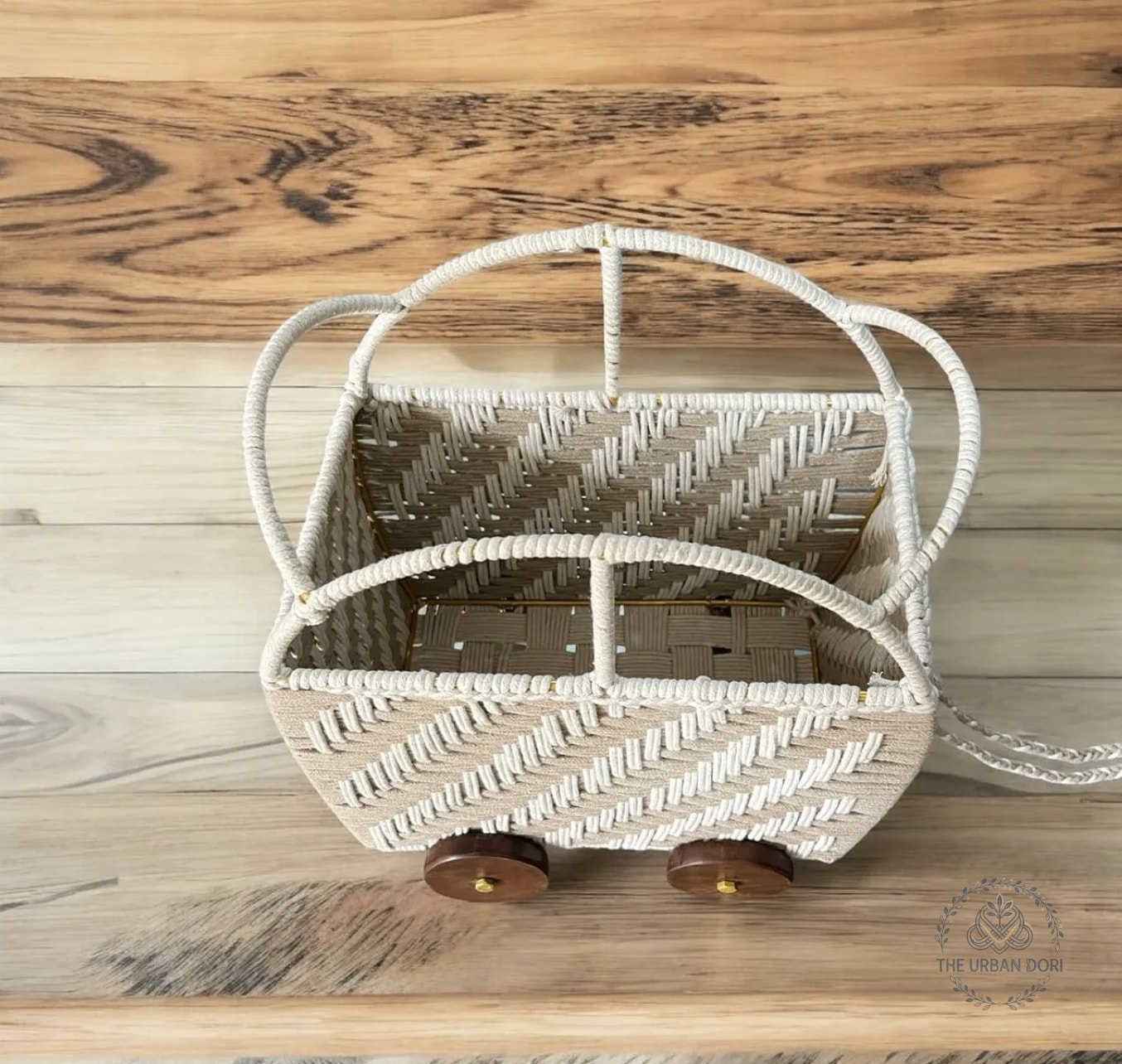 Wheeled Woven Carry Basket — handcrafted macramé by The Urban Dori