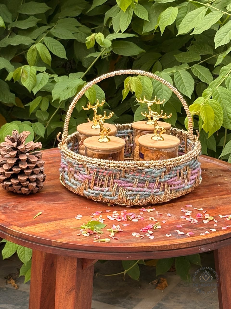 Round Pastel Deer-Lid Spice Jar Caddy (Set of 4) — handcrafted macramé by The Urban Dori