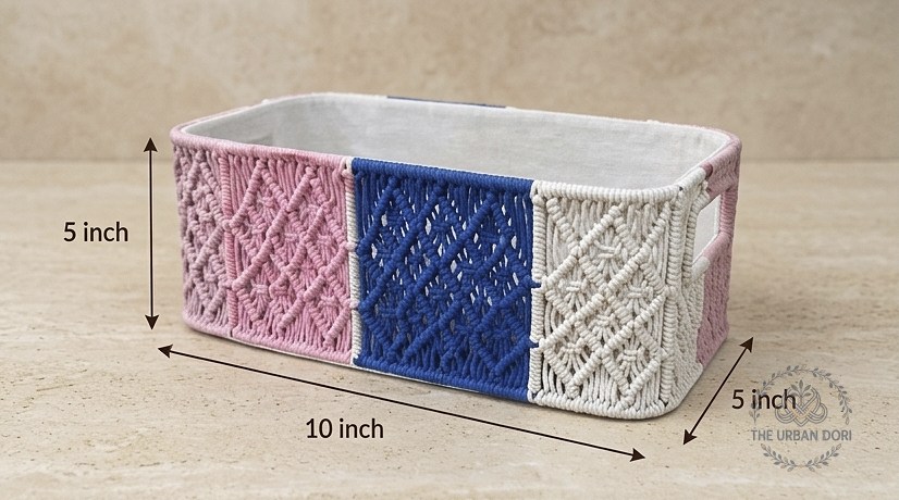 Tri-Tone Vanity & Desk Organizer Basket — handcrafted macramé by The Urban Dori