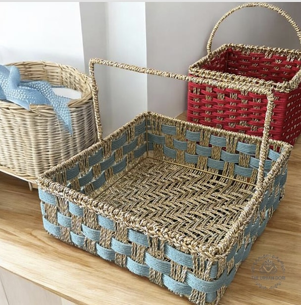Handwoven Square Hamper Basket with Handle