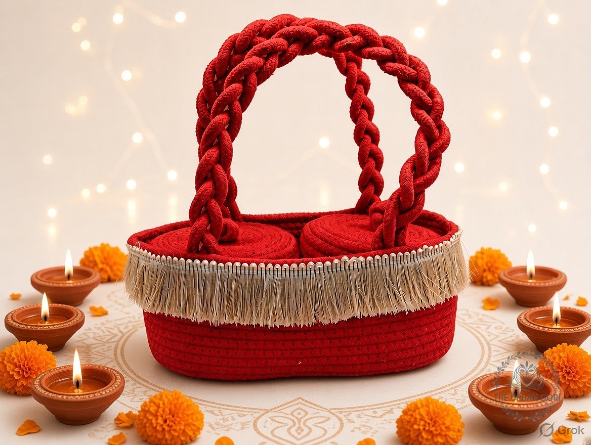 Handcrafted Cotton Rope Festive Gift Basket with Jars & Fringe Detail — handcrafted cotton by The Urban Dori