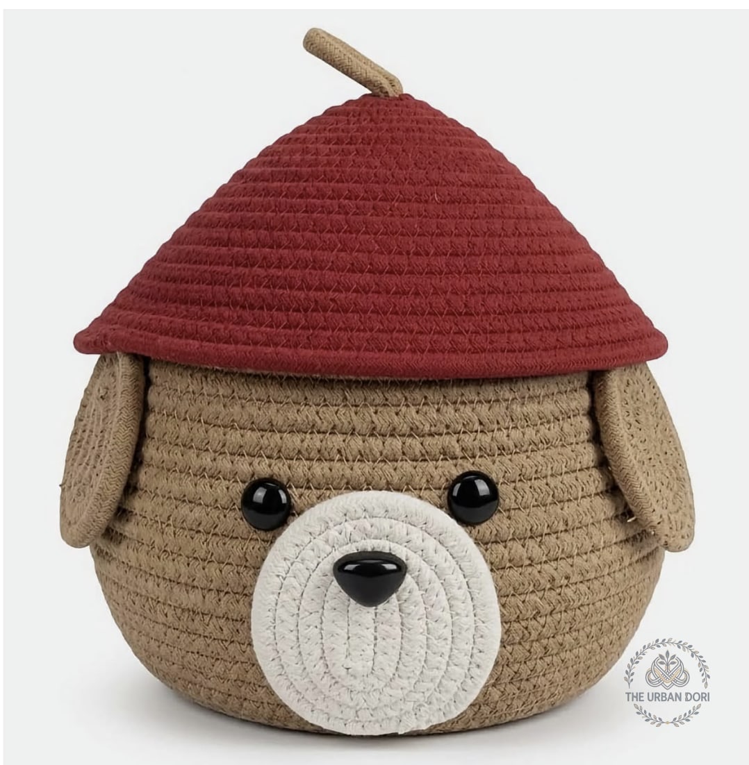 Woven Bear Storage Basket with Lid — handcrafted cotton by The Urban Dori