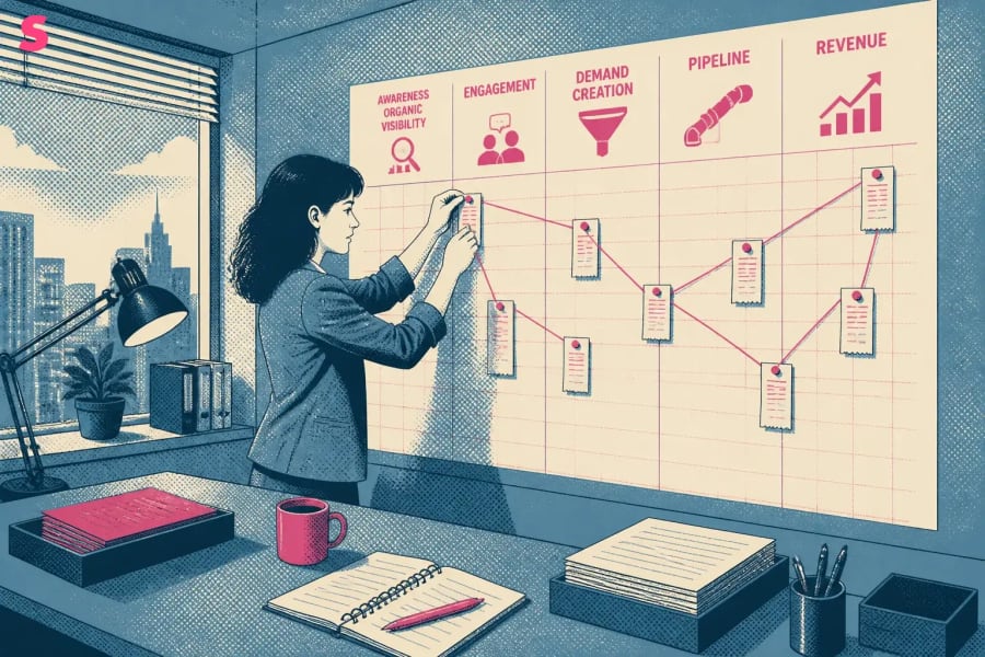 How should B2B companies connect AI SEO with pipeline and revenue?