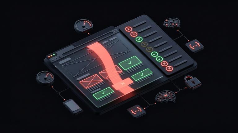15-Punkte Website Redesign Checkliste — Diagnostik-Dashboard prüft Performance, KI-Sichtbarkeit und Sicherheit