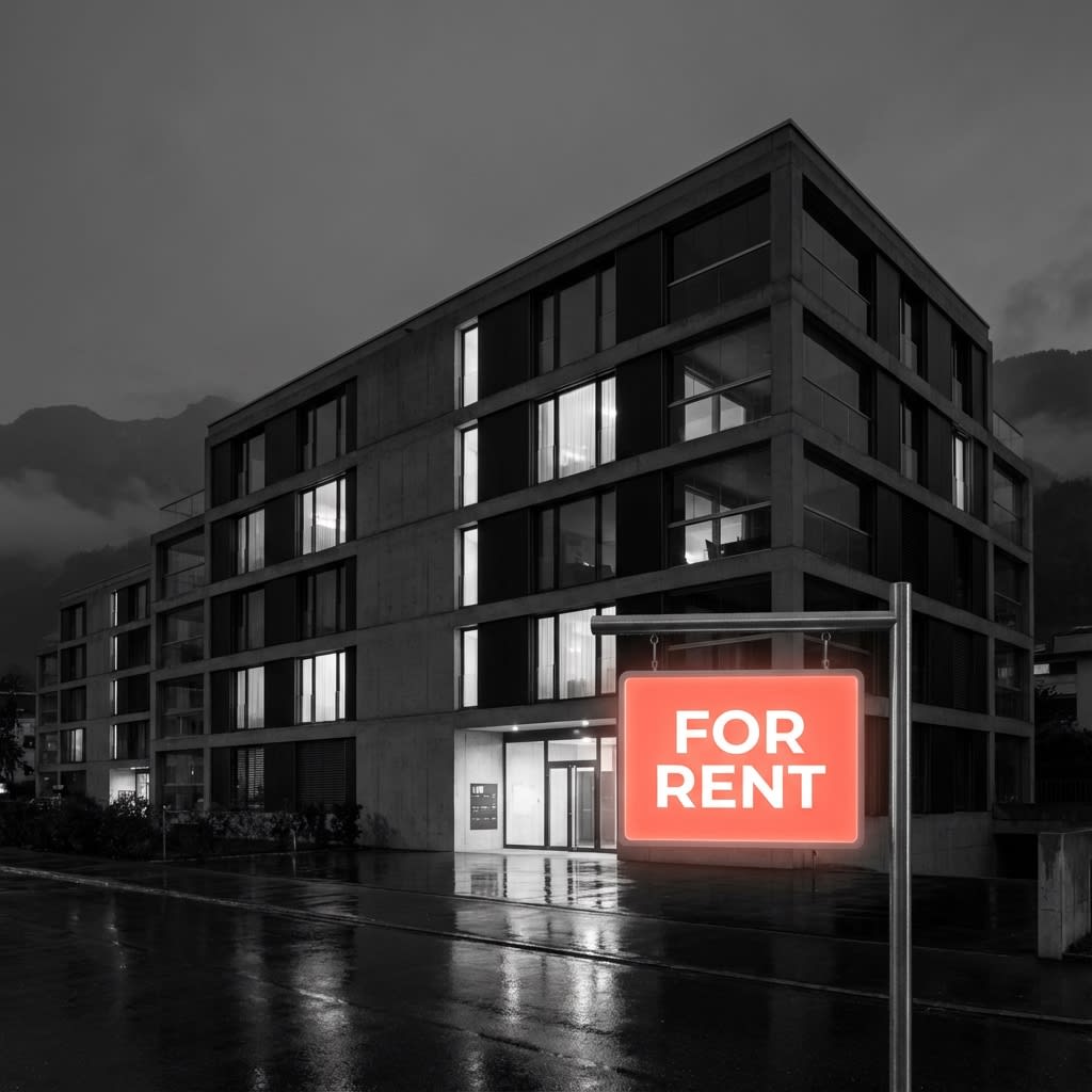 Swiss Apartment Building with For Rent Sign