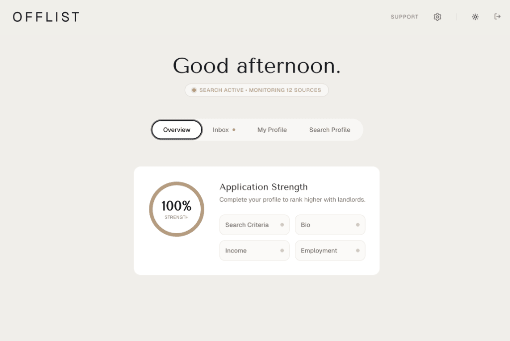 Offlist.ch Dashboard Interface