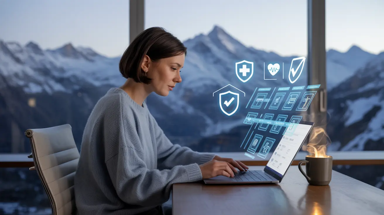 Young woman reviewing Swiss health insurance documents