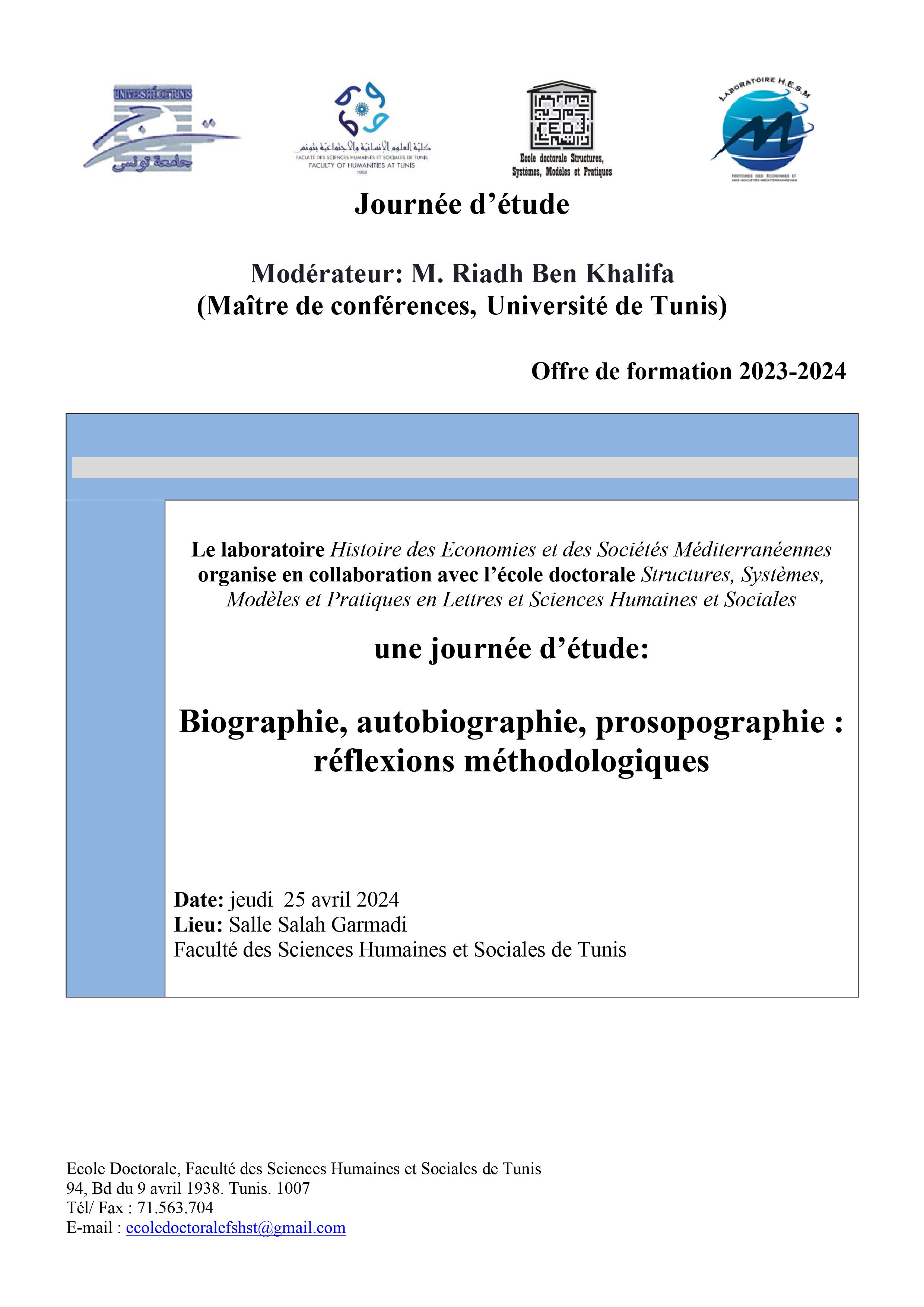 Affiche de Biographie, autobiographie, proposographie: réflexionx méthodologique