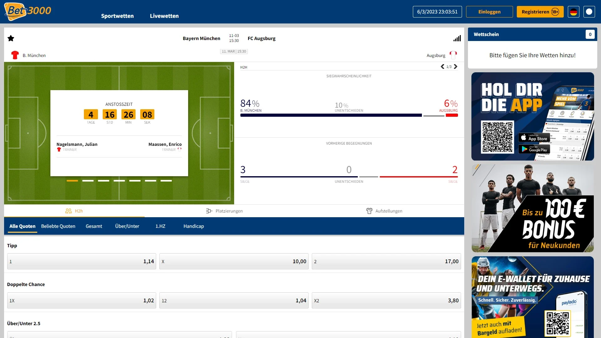 Bet3000 Fußballwetten Bundesliga Spiel Desktop