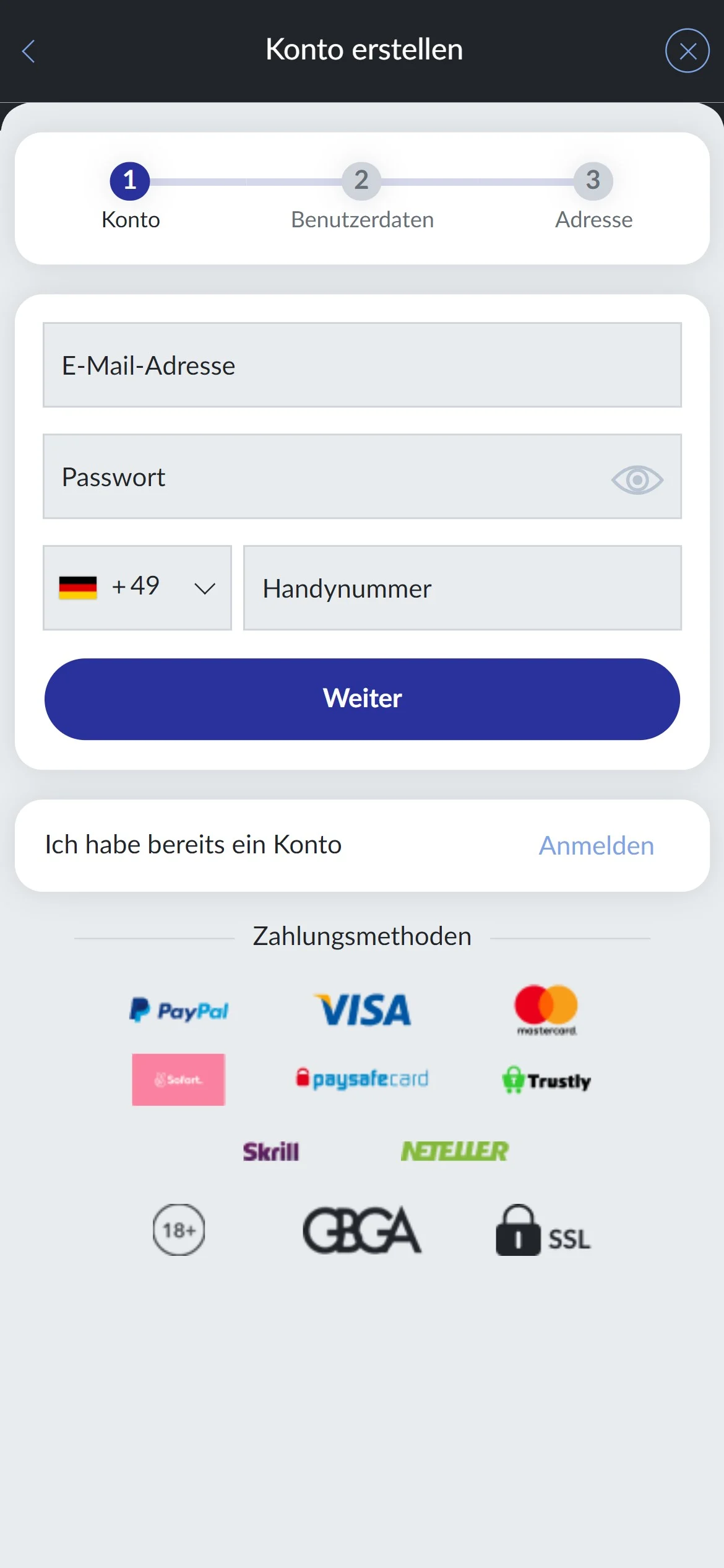 Bildbet Registrierung Handy