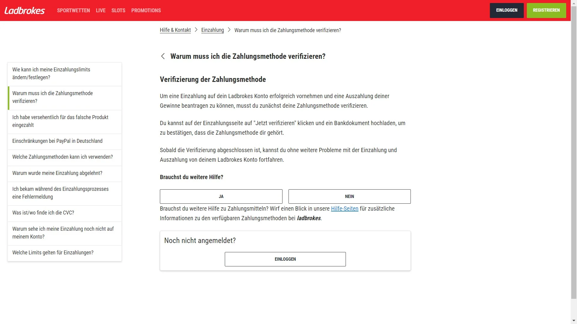 Ladbrokes Verifizierung Zahlungsmethode Desktop